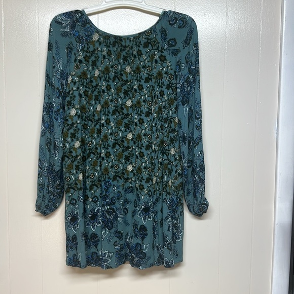 Free People Womens Lucky Loosie Dress Blue Floral Long Sleeve Mini Swing Flowy - Picture 5 of 10